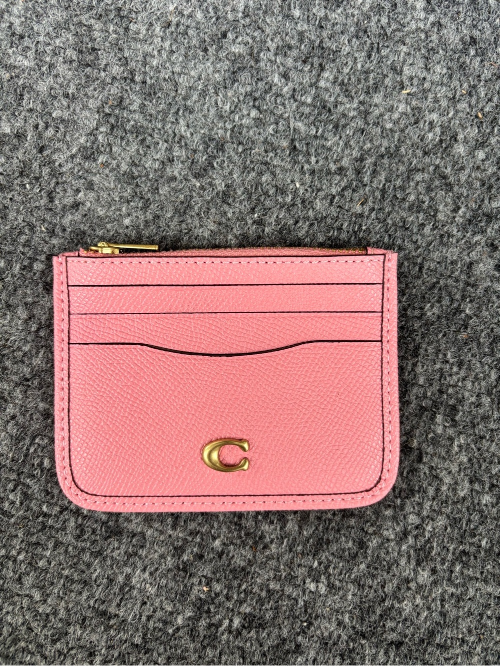 Coach Pink Leather Slim Card Case with Gold 'C' Accent